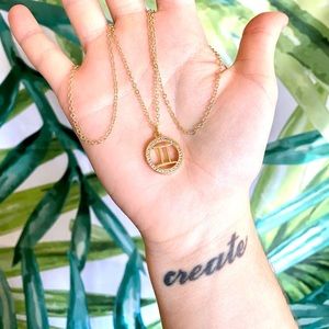 Gemini Astrology Horoscope Gold Brass CZ Necklace